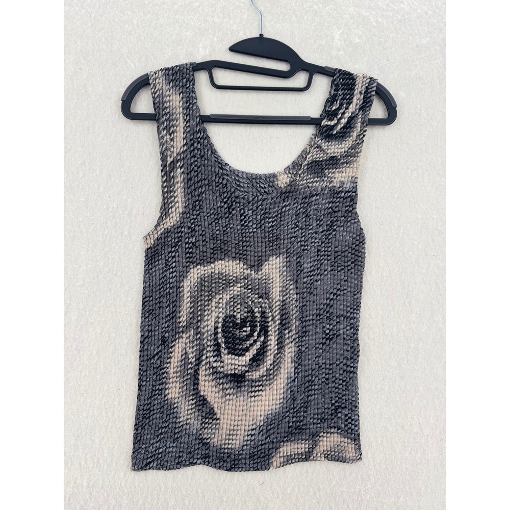 Nicola - Tank Top Popcorn Texture Rose Graphic - Gray - L - Womens
